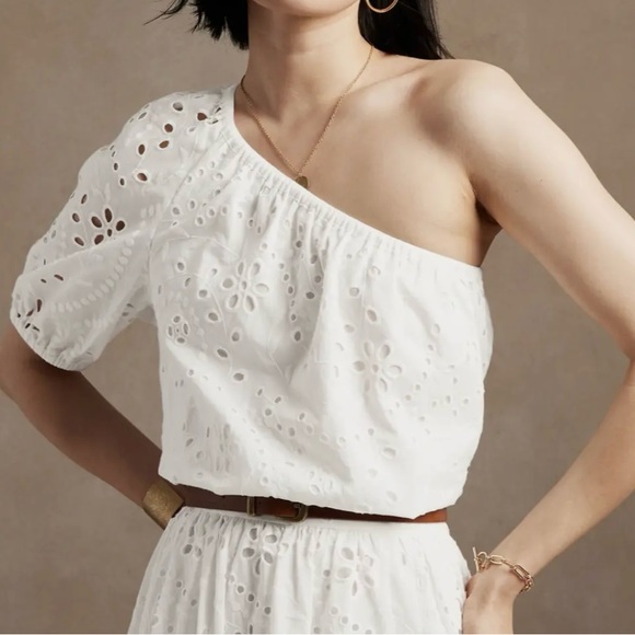 NWT Banana Republic One Shoulder Eyelet Top Large Petite - Picture 1 of 7